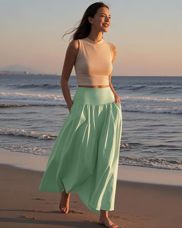 3 Pack Maxi Long Skirts for Women, Ankle Length High Waisted Pleated Flowy A Line Summer Casual Skirts with Pockets