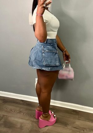 Women's Mini Jean Skirts Slit Bodycon Denim Skirt with Pockets Summer Vintage Streetwear