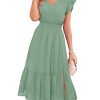 Women's V Neck Ruffle Sleeve Summer Dress 2025 Split Flowy Tiered Midi Dress Wedding Guest Cocktail Dresses