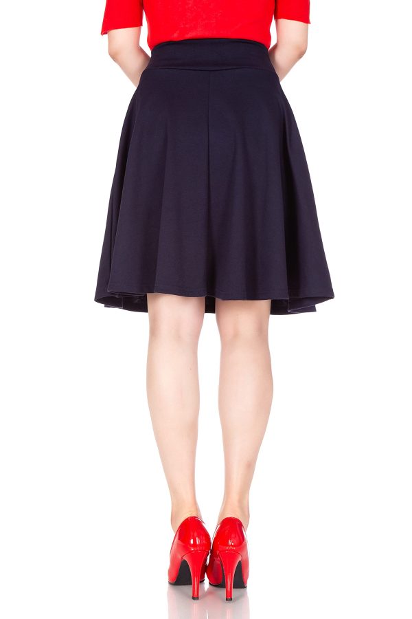 High-Waisted Cotton Blend Skirt with Pockets - Knee Length A-line Flare for Business and Casual Wear