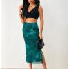 Women's Tie Dye High Elastic Waist Bodycon Long Skirt Boho Split Side Maxi Skirts