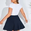 Women Plus Size Casual Mini Skater Skirt Elastic Lining High Waist Basic Flared Skorts Pleated with Pocket