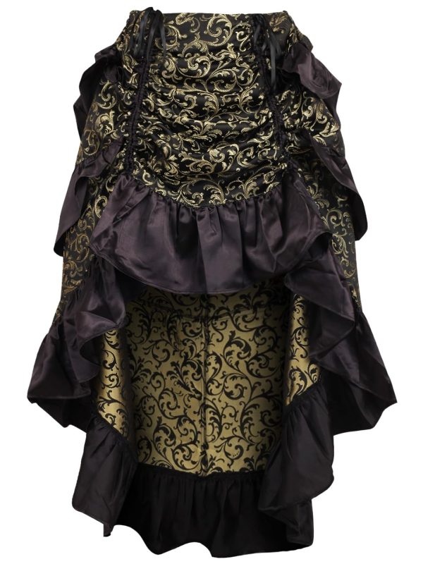 Women's Gold/Black Brocade Adjustable High Low Bustle Skirt