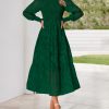 Casual Women's 2025 Spring Dresses Elegant Wedding Guest Dress Long Sleeve Floral Midi Dress Flowy Bohemian Long Dress