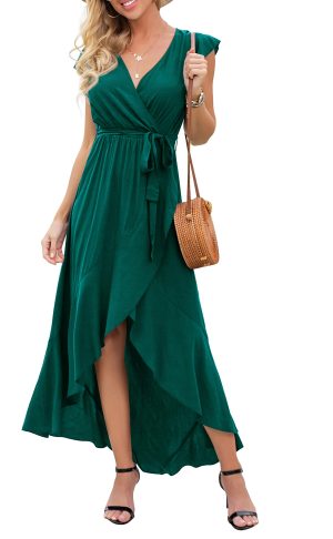 2025 Women's Spring Summer Boho Floral Print V-Neck Faux Wrap Maxi Dress for Wedding Guest, Graduation, Party