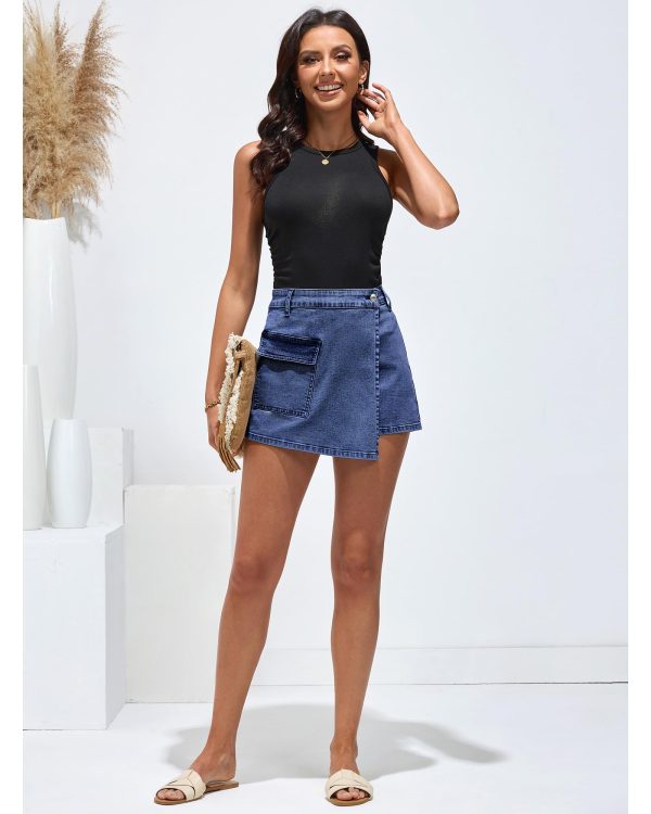 Denim Skorts for Woman Cargo Faux Wrap Jean Skort Skirts Stretchy High Waisted Skirt Shorts Country Concert Wear
