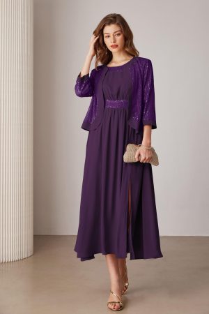 Women's Formal Dresses Mother of The Bride Dresses for Wedding Party Cocktail Dress Two Piece Dress Sequin Dress
