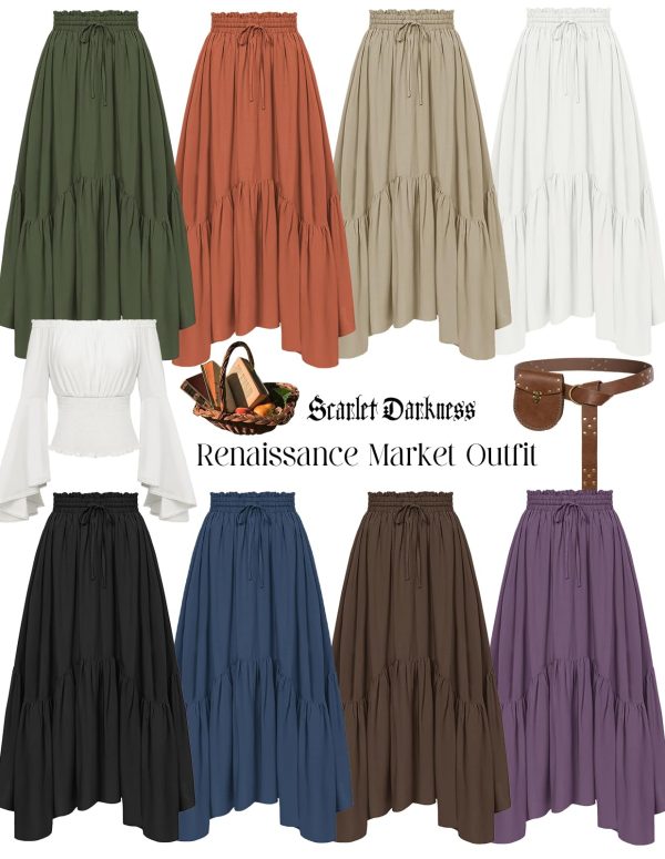 Maxi Skirts for Women High Waist Renaissance Skirt Long Skirt with Pockets