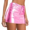 Metallic Shiny Skirts Y2K Low Waist Sparkly Rave Bodycon Mini Cargo Skirts with Pocket