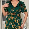Simplee Women’s V Neck Velvet Maxi Dress Short Sleeve Empire Waist Long Formal Dress for Wedding Guest