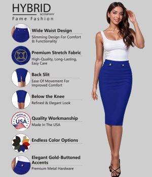 Womens Pencil Skirt Premium Nylon Ponte Stretch Office Made in The USA Below Knee