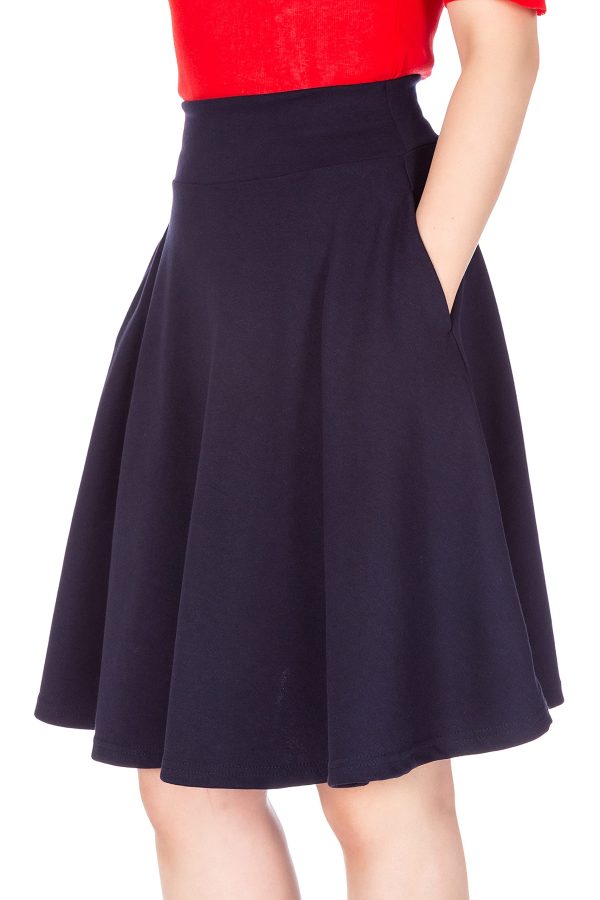 High-Waisted Cotton Blend Skirt with Pockets - Knee Length A-line Flare for Business and Casual Wear