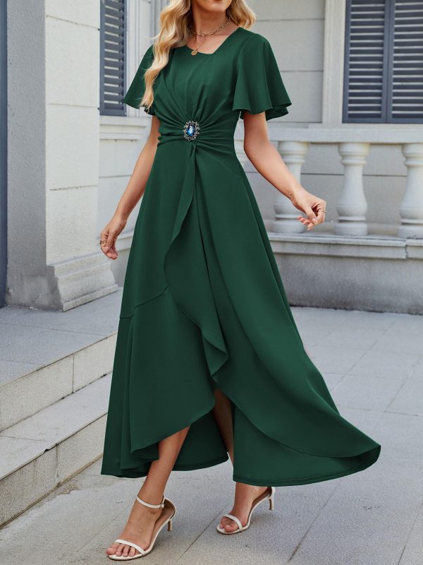 Wedding Guest Dresses for Women Have Pockets Cocktail Dress Ruffle Sleeve A Line Evening Party Formal Dresses for Women