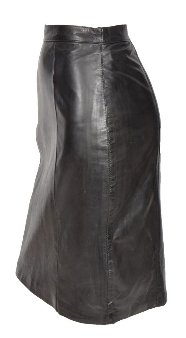 Ladies Real Leather Knee Length 22inch Pencil Skirt Club Office Casual Wear SKT1 Black