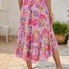 Women's Long Skirts Boho Floral Elastic High Waist Asymmetrical Hem Midi Skirt