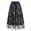Women's Midi Length Skirt Layered Tulle A Line Skirts Embroidery/Floral Print Elastic Waist