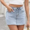 Denim Skort for Women High Waisted Denim Mini Skirt Stretch Women Jean Skirt Shorts with Trendy Frayed Raw Hem