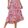 Women's Long Skirts Boho Floral Elastic High Waist Asymmetrical Hem Midi Skirt