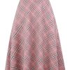 Long Plaid Wool Skirt for Womens Winter Fall Warm High Elastic Waist A line Flared Pleated Wool Tartan Skirts