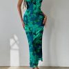 Women's Summer Maxi Bodycon Dresses Strapless Tube Top Slit Floral Printed Party Club Long Dress