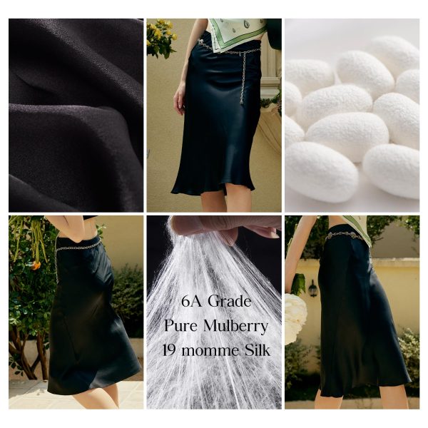 Mulberry Silk Skirts for Women Midi Length Elegant Skirt Slit Dresses Casual Party Sexy High Waist Dress