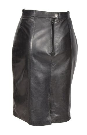 Ladies Real Leather Knee Length 22inch Pencil Skirt Club Office Casual Wear SKT1 Black