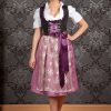 Bavarian Women's Midi Dirndl Dress 2-Pieces+Apron Black Purple