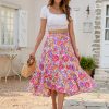 Women's Long Skirts Boho Floral Elastic High Waist Asymmetrical Hem Midi Skirt