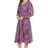 Women's Long Sleeve V-Neck Midi Elastic Waist Flowy Skirt-Versatile Cocktail Wedding Guest Dress