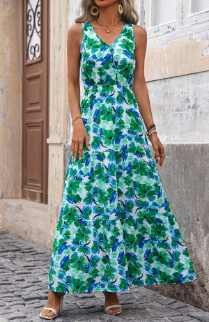 Women Summer Dresses Casual Sleeveless Maxi Dresses Cute Floral Long Dress Wedding Guest Dress