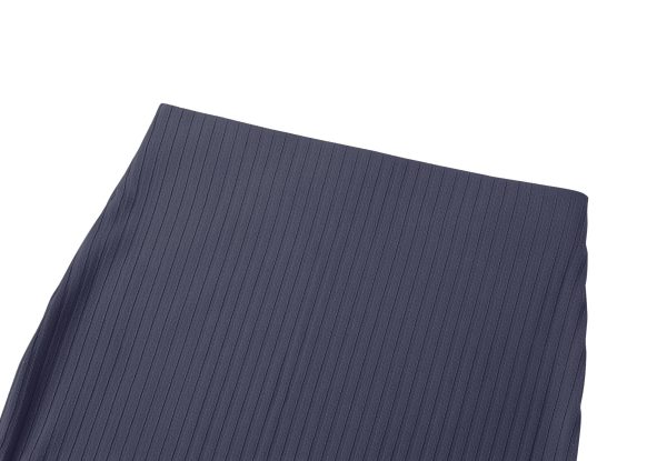 Women's High Waist Stretch Ribbed Knit Pencil Skirt Midi Length with Side Slit Office Work Bodycon Style