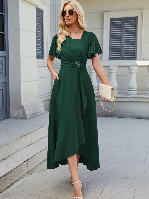 Wedding Guest Dresses for Women Have Pockets Cocktail Dress Ruffle Sleeve A Line Evening Party Formal Dresses for Women