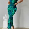Women's Summer Maxi Bodycon Dresses Strapless Tube Top Slit Floral Printed Party Club Long Dress