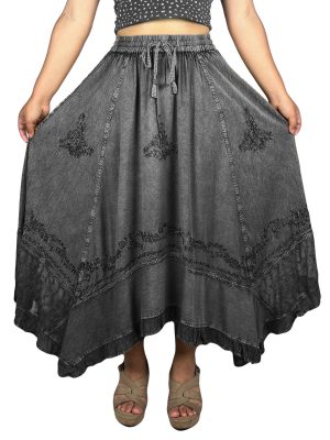 2025 Spring Women's Flowy Handkerchief Hemline Midi Maxi Skirts for Women - Gypsy Embroidered Ruffle Long Skirts
