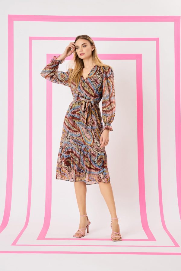 Long Sleeve Midi Wrap Bridal Shower Or Wedding Guest Work Dresses for Women