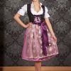 Bavarian Women's Midi Dirndl Dress 2-Pieces+Apron Black Purple