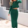 Women's Spring Fall 2 Piece Sweater Set Rib Knit Long Sleeve Crop Top Maxi Bodycon Skirt Casual Winter Outfits