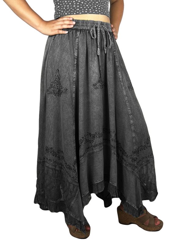 2025 Spring Women's Flowy Handkerchief Hemline Midi Maxi Skirts for Women - Gypsy Embroidered Ruffle Long Skirts