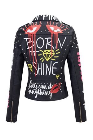 Women Faux Leather Jacket Studded Rivet Spring Fall Winter Fashion, Moto Biker Trendy Clothes Streetwear Belted
