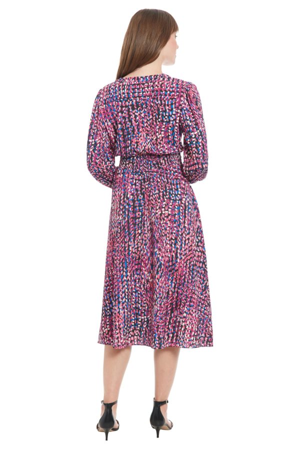 Women's Long Sleeve V-Neck Midi Elastic Waist Flowy Skirt-Versatile Cocktail Wedding Guest Dress