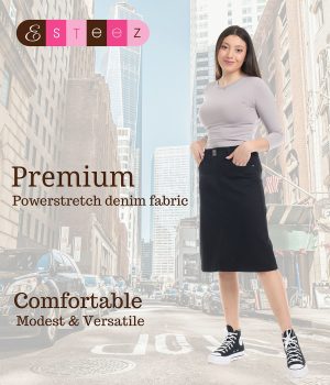 Knee Length Flary A-Line Stretch Denim Jean Skirt for Women with Pockets - Sydney