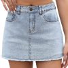Denim Skort for Women High Waisted Denim Mini Skirt Stretch Women Jean Skirt Shorts with Trendy Frayed Raw Hem