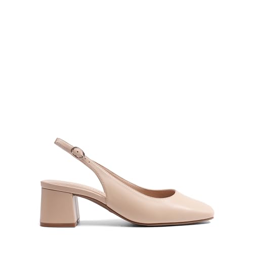 21NIhJ1vW-L.jpg Women's Low Chunky Heels Slingback Square Toe Block Dress Shoes Closed Toe Comfortable Wedding Work Pumps