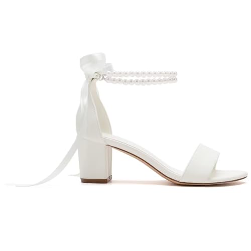Pearl Wedding Shoes Open Toe Block Heel Wedding Sandals Chunky Heel Bridal Shoes