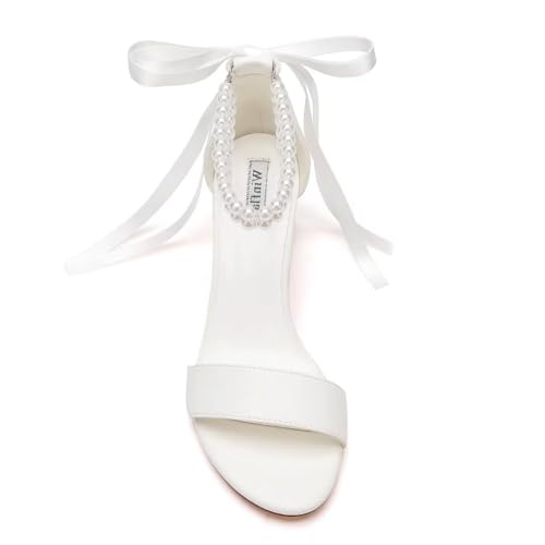 Pearl Wedding Shoes Open Toe Block Heel Wedding Sandals Chunky Heel Bridal Shoes