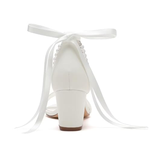 Pearl Wedding Shoes Open Toe Block Heel Wedding Sandals Chunky Heel Bridal Shoes
