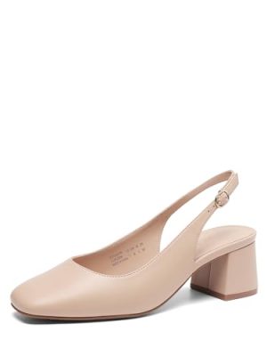 Women's Low Chunky Heels Slingback Square Toe Block Dress Shoes Closed Toe Comfortable Wedding Work Pumps