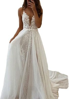 Boho Wedding Dresses for Bride with Slit Lace Appliques Long Sleeve Mermaid Bridal Dresses for Wedding 2025 DE08