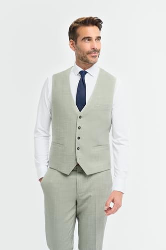 Men’s Boys Sage Green Textured Suit, 3-Piece Slim Fit, Smart-Casual & Formal Attire