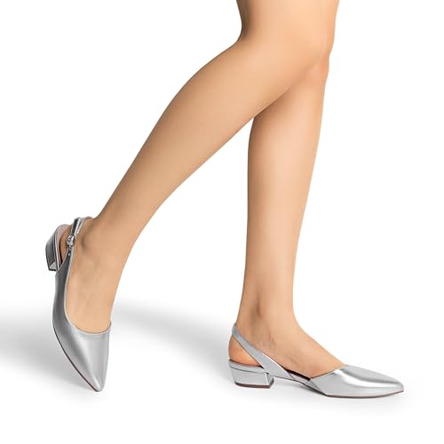 Womens Slingback Kitten Low Block Heels Closed Pointed Toe Ankle Strap Elegant Dressy Pumps Wedding Party Dress Shoes for Women